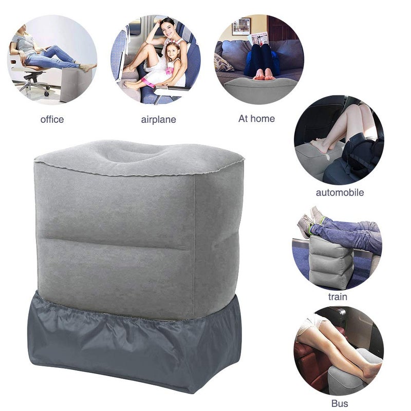ZIQIAN Inflatable Travel Foot Rest Pillow Portable Adjustable Three Layers Height Foot Stool for Airplanes, Cars, Home, Trains, Office to Lay Down or Sleep on Long Flights with Pumpï¼ˆGray 1PACK - Image 5